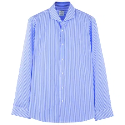 Vercate Men's Blue / White Non-iron Shirt - Dark Blue Striped In Blue/white