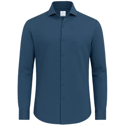 Vercate Men's Non Iron Shirt - Japanese Knitted - Blue
