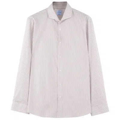 Vercate Men's White / Brown Non-iron Shirt - Khaki Striped In White/brown