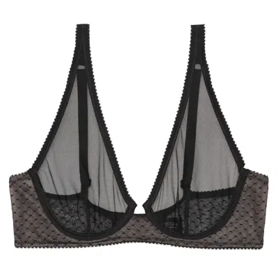 Verdant Intimates Women's Black Dot Mesh Plunge Bra