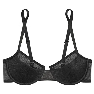 Verdant Intimates Women's Black Rose Lace Demi Molded Bra