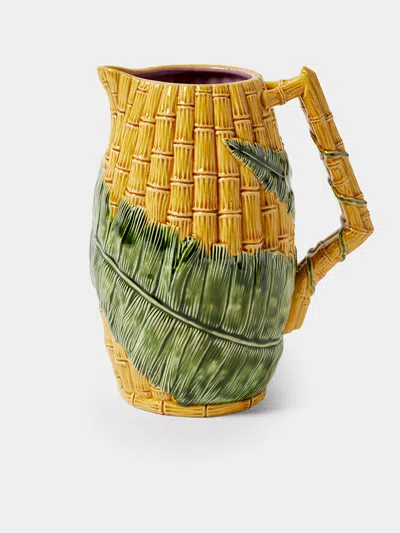 Verdolini Bamboo And Fern Hand-painted Majolica Ceramic Pitcher In Multi