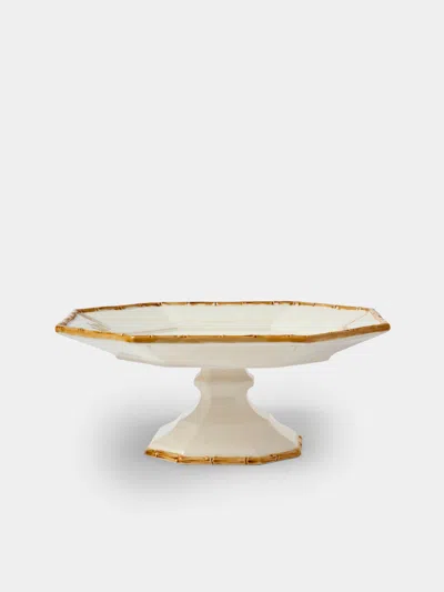 Verdolini Bamboo Hand-painted Ceramic Cake Stand In White