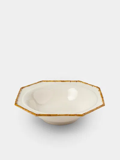 Verdolini Bamboo Hand-painted Ceramic Fruit Bowl In White