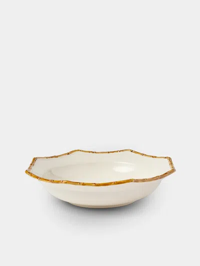 Verdolini Bamboo Hand-painted Ceramic Salad Bowl In White