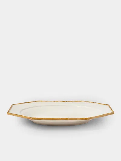 Verdolini Bamboo Hand-painted Ceramic Serving Platter In White