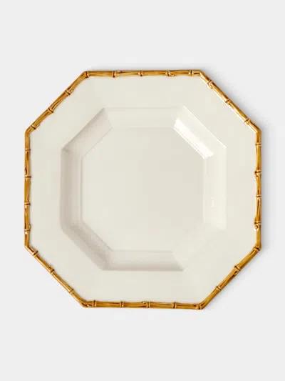 Verdolini Bamboo Hand-painted Ceramic Soup Plate (9.5in/24cm) In White