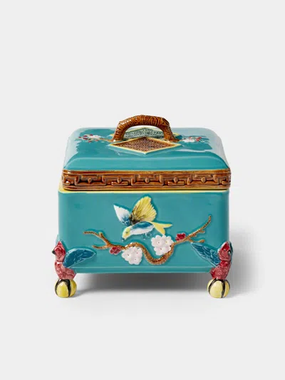 Verdolini Bird Hand-painted Majolica Ceramic Box In Blue