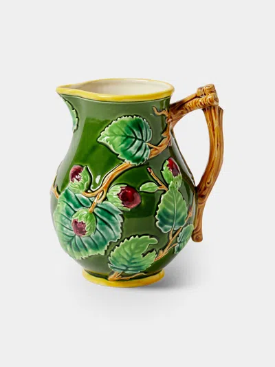 Verdolini Buds Hand-painted Majolica Ceramic Pitcher In Green