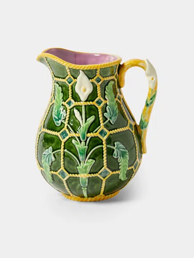 Verdolini Calla Lily Hand-painted Majolica Ceramic Pitcher In Green