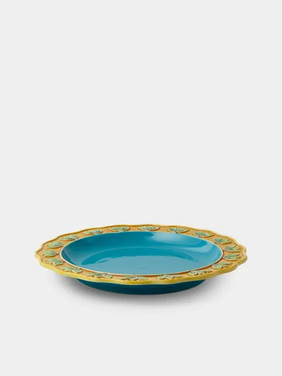 Verdolini Chestnut Hand-painted Majolica Ceramic Serving Plate (12.5in/32cm) In Blue