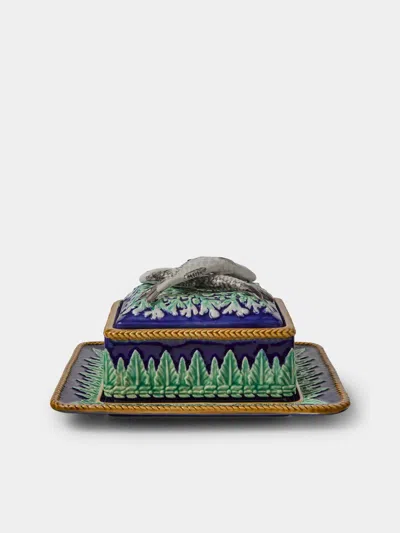 Verdolini Fish Hand-painted Majolica Ceramic Box With Stand In Multi