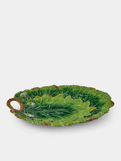 Verdolini Leaves Hand-painted Majolica Ceramic Serving Platter In Green