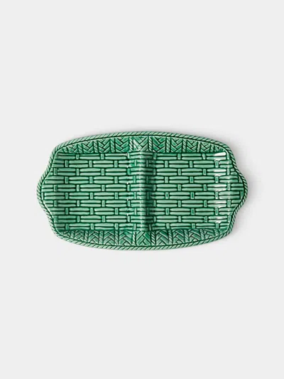 Verdolini Palizzata Hand-painted Ceramic Double Appetizer Dish In Green