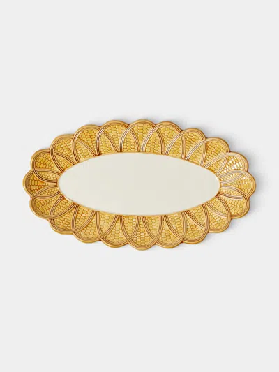 Verdolini Woven Hand-painted Majolica Ceramic Serving Platter In White