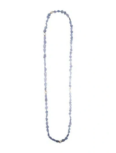 Pre-owned Verdura 18k Cultured Pearl & Chalcedony Long Bead Necklace, 57" In Multicolor