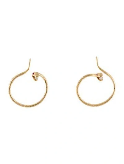 Pre-owned Verdura 18k Diamond & Ruby Serpent Hoop Earrings In Multi