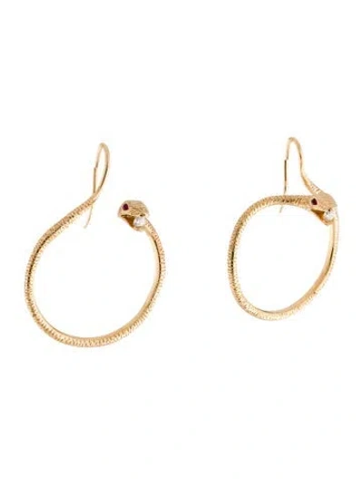 Pre-owned Verdura 18k Diamond & Ruby Serpent Hoop Earrings In Multi