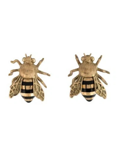 Pre-owned Verdura 18k Enamel Honeybee Stud Earrings In Black