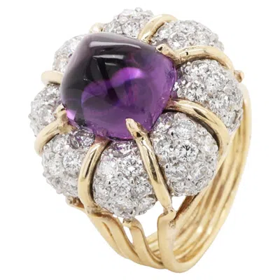 Pre-owned Verdura 18k Gold Platinum Amethyst Diamond Bombe Ring, 2.5ct In Purple