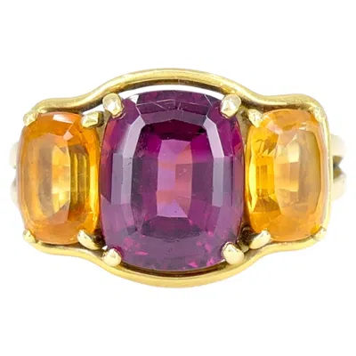 Pre-owned Verdura 18k Gold Rubellite And Madeira Citrine Three Stone Ring In Multi