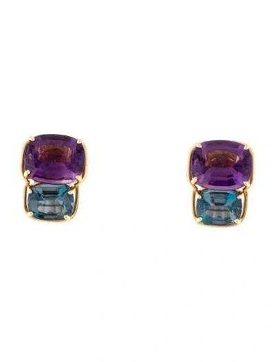 Pre-owned Verdura 18k Topaz & Amethyst Stud Earrings In Multicolor