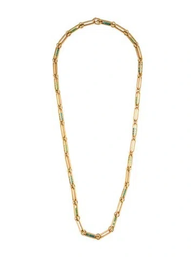 Pre-owned Verdura 18k Turquoise & Green Stone Chain Necklace, 32" In Multicolor
