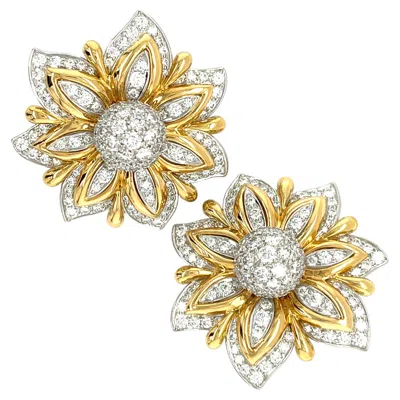 Pre-owned Verdura 18k Two Tone Gold Diamond "primrose" Ear Clips 5.41 Ct In Multiple