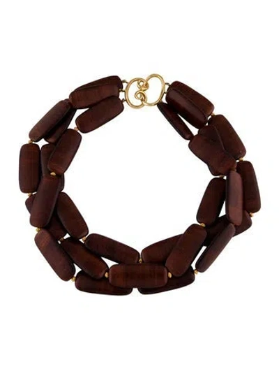 Pre-owned Verdura 18k Wood Triple Strand Necklace, 18" In Multicolor