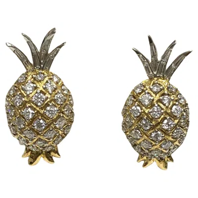 Pre-owned Verdura 18k Yellow And Platinum Diamond Pineapple Earrings