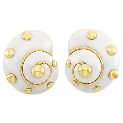 Pre-owned Verdura 18k Yellow Gold Cachalong Opal Shell Ear Clips Gorgeous Condition!