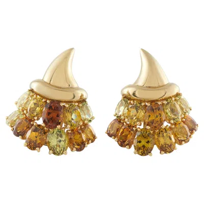 Pre-owned Verdura 18k Yellow Gold Garnet Cornucopia Earrings Vd04-042026