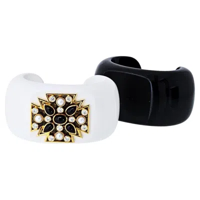 Pre-owned Verdura 18k Yellow Gold White And Black Interchangeable Onyx Maltese Bracelet