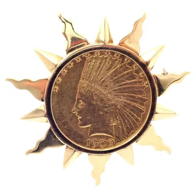 Pre-owned Verdura 1909 $10 Indian Head Us Coin Yellow Gold Pin Brooch