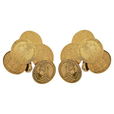 Pre-owned Verdura 22k Yellow Gold Victorian Coin Cluster Lever Back Statement Earrings
