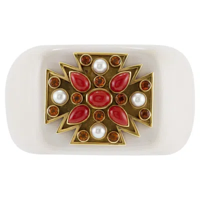 Pre-owned Verdura Cacholong Maltese Cross Cuff Bracelet In Multi