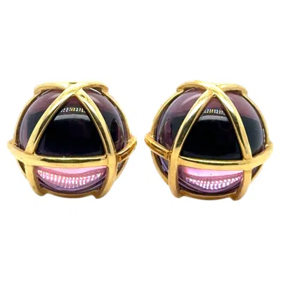 Pre-owned Verdura Caged Amethyst 18 Karat Yellow Gold Earrings Clip-on