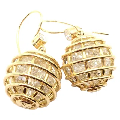 Pre-owned Verdura Caged Diamond Rock Crystal Yellow Gold Drop Earrings