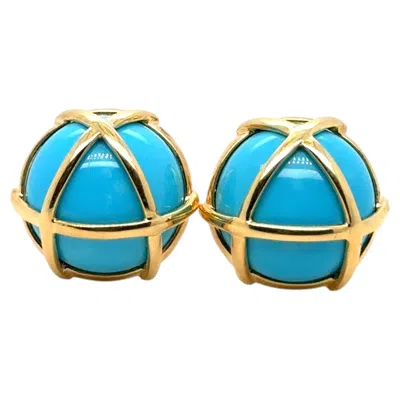 Pre-owned Verdura Caged Turquoise 18 Karat Yellow Gold Earrings Clip-on