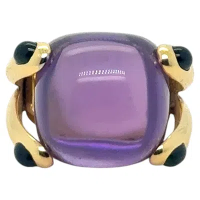 Pre-owned Verdura "candy Ring" Amethyst And Green Tourmaline 18k Yellow Gold Cocktail Ring