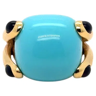 Pre-owned Verdura "candy Ring" Turquoise And Amethyst 18k Yellow Gold Cocktail Ring