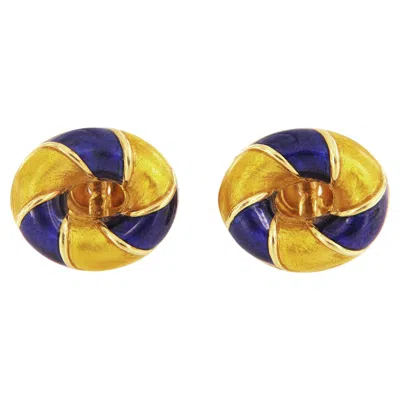 Pre-owned Verdura Exclusive Worldwide Gold & Enamel Oval Cufflinks In Multi
