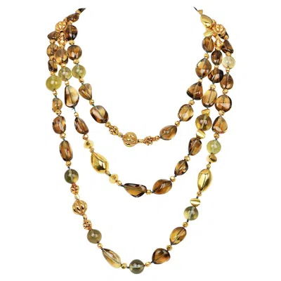 Pre-owned Verdura Extra Long Smoky Quartz 18k Gold Beaded Necklace In Multi
