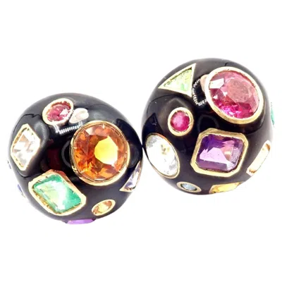 Pre-owned Verdura Fulco Color Stone Black Enamel Yellow Gold Earrings