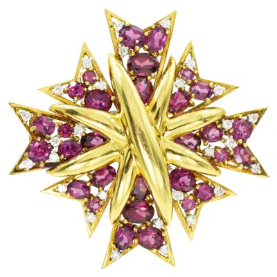 Pre-owned Verdura Garnet And Diamond "maltese Cross" Brooch In Multi