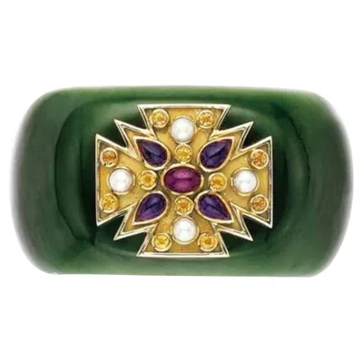 Pre-owned Verdura Green Jade And Gem-set 'maltese' Cuff Bracelet