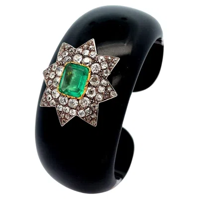 Pre-owned Verdura Iconic  Emerald And Diamond Cuff Bangle In Green