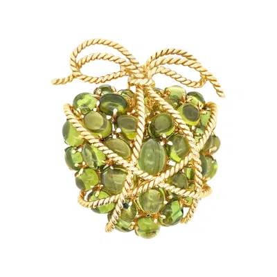 Pre-owned Verdura Iconic  Wrapped Heart Peridot Brooch In Multi