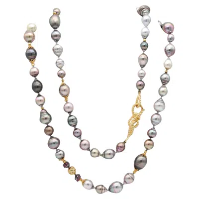 Pre-owned Verdura Milano Long Tahitian-pearls Sautoir Necklace 18kt Gold Rubies & Diamonds In Multi