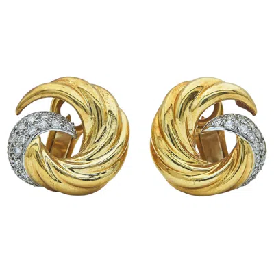Pre-owned Verdura Pair Of  18k Yellow Gold And Platinum Diamond Swirl Earrings
